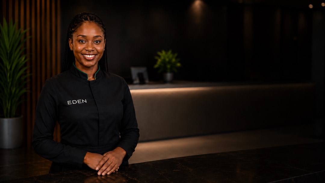 Hawa, AI Customer Experience Executive, at the reception desk